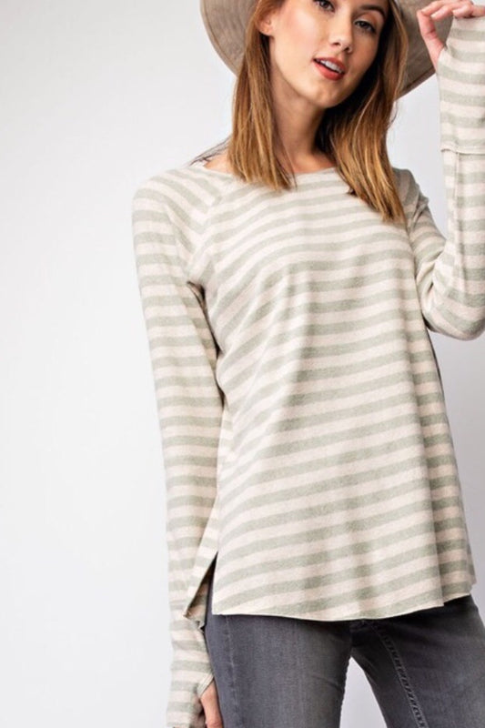 Comfy Long Sleeved Sage Striped Tunic