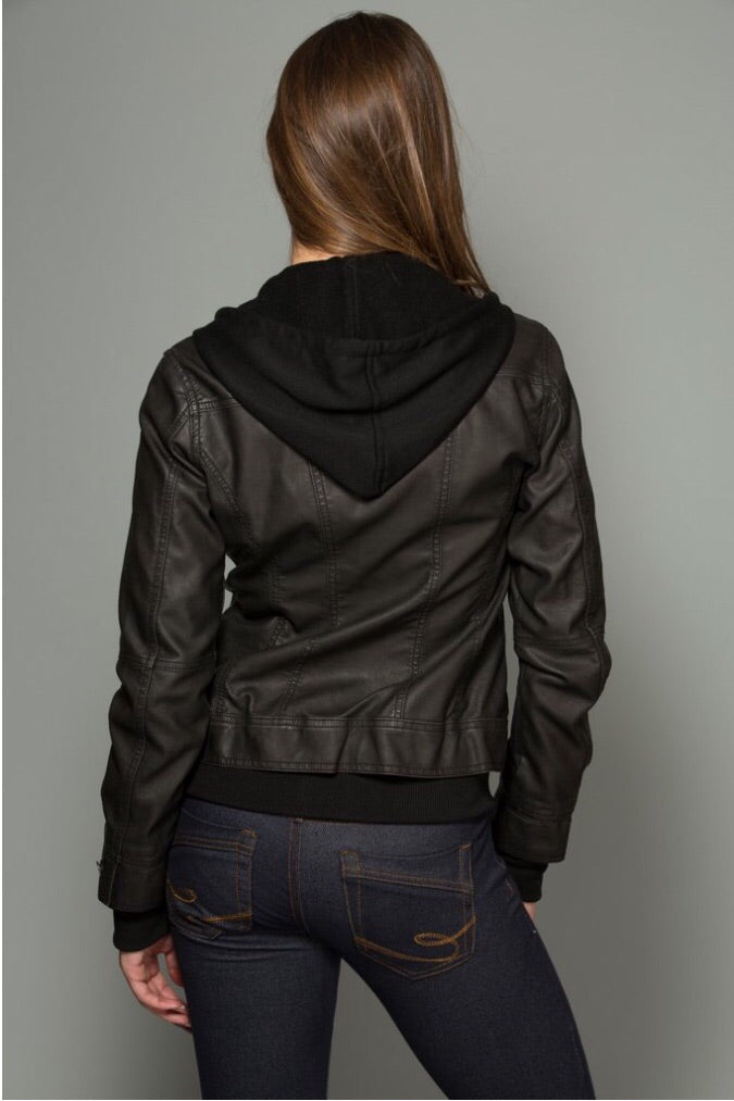 Vegan Hooded Leather Jacket