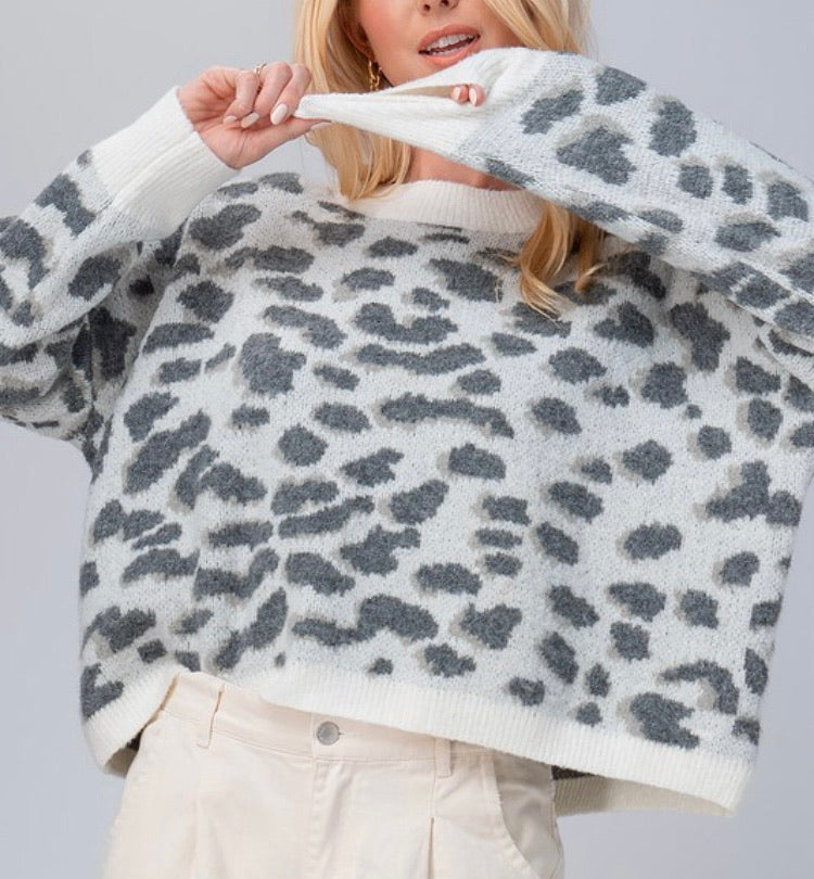 Lonny Leopard Sweater in Grey