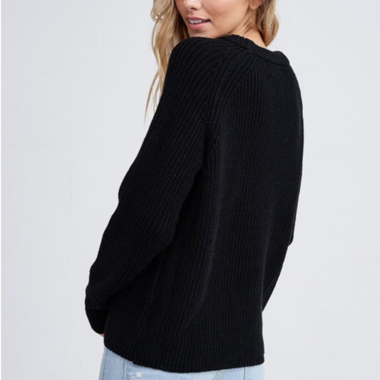 Long Sleeved Ribbed Sweater in Black