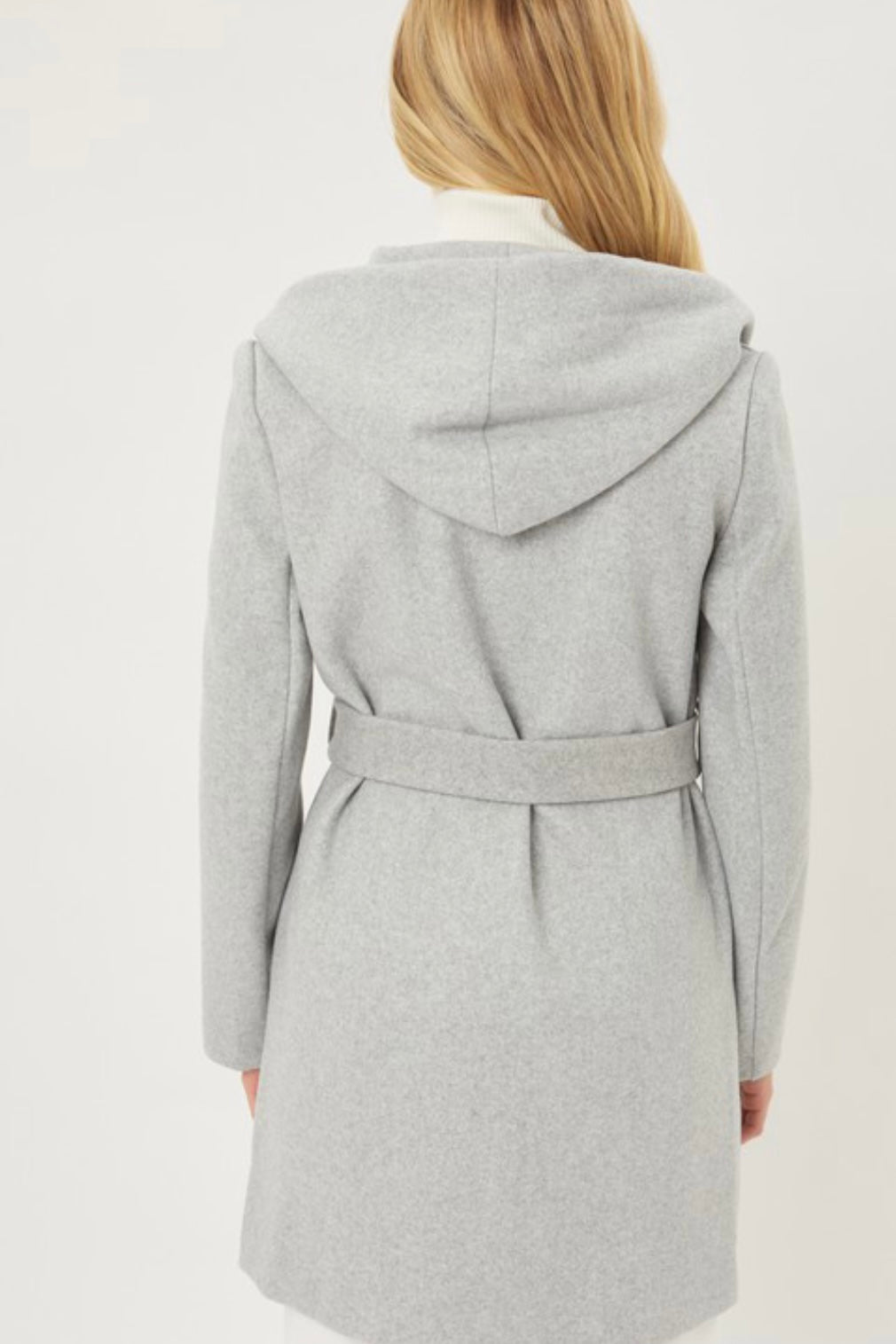 Hooded Fleece Belted Coat in Grey